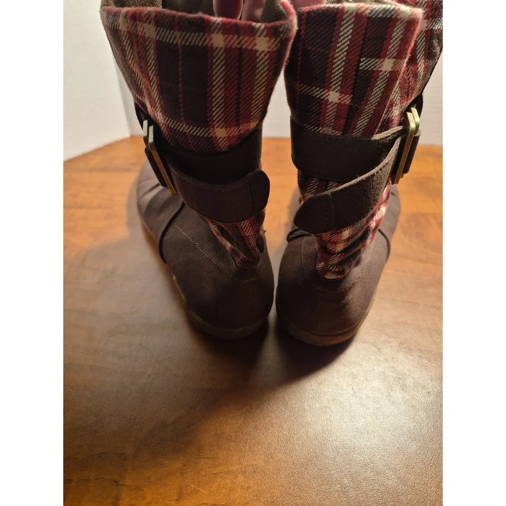 Patagonia Kula Plaid‎ Women's 10.5 Ankle Boots Suede Espresso Buckle Zip Rare
